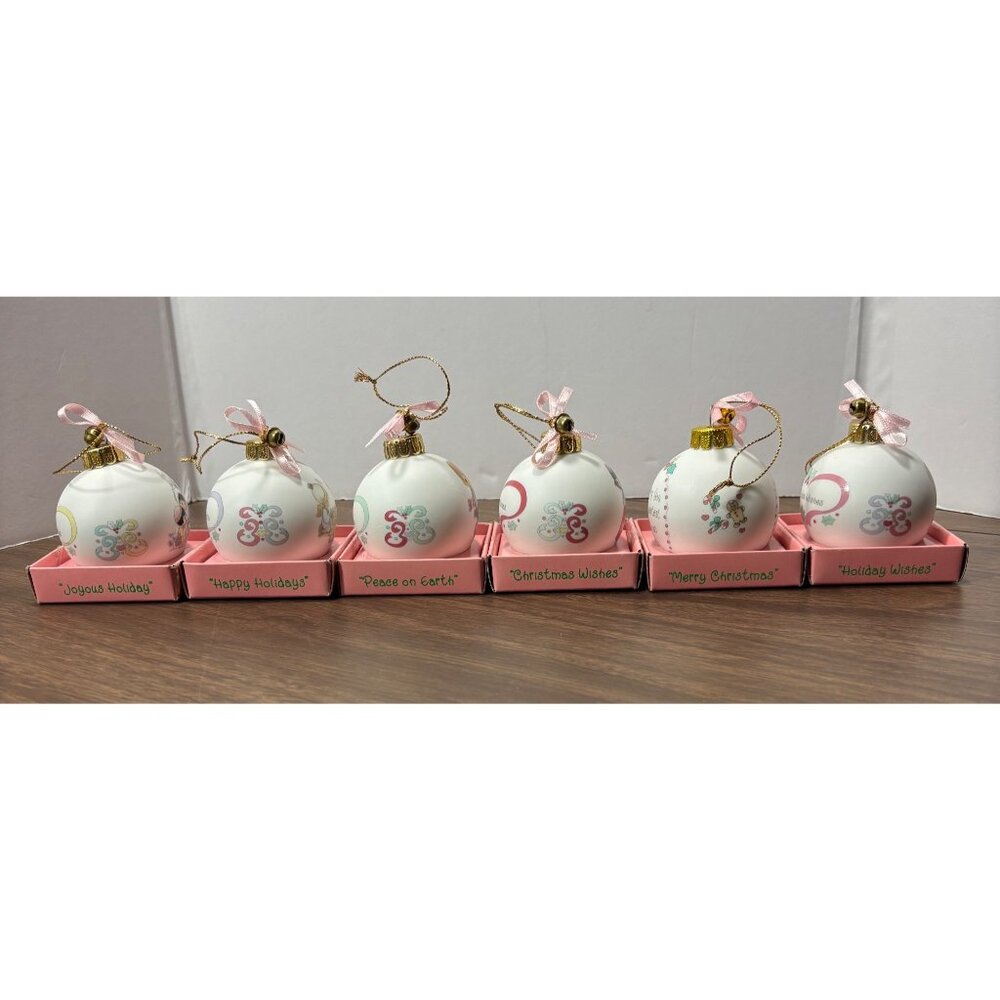 Precious Moments Tiny Trimmings Christmas Ornaments Set Of 6 VTG 1990s Porcelain - Picture 5 of 14
